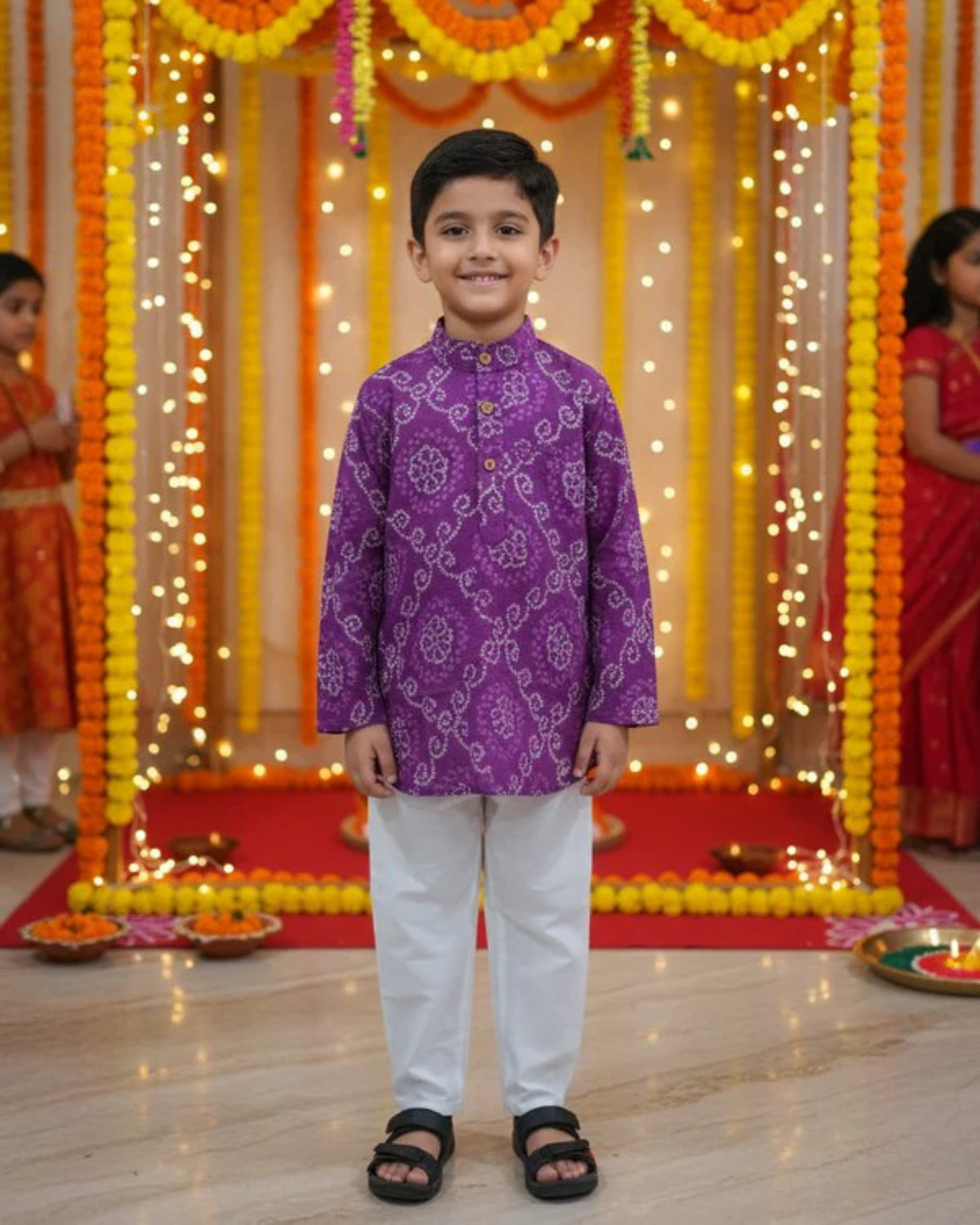 Purple Bandhej Tie and dye Kurta -Pyjama