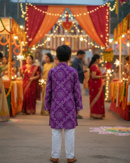 Purple Bandhej Tie and dye Kurta -Pyjama