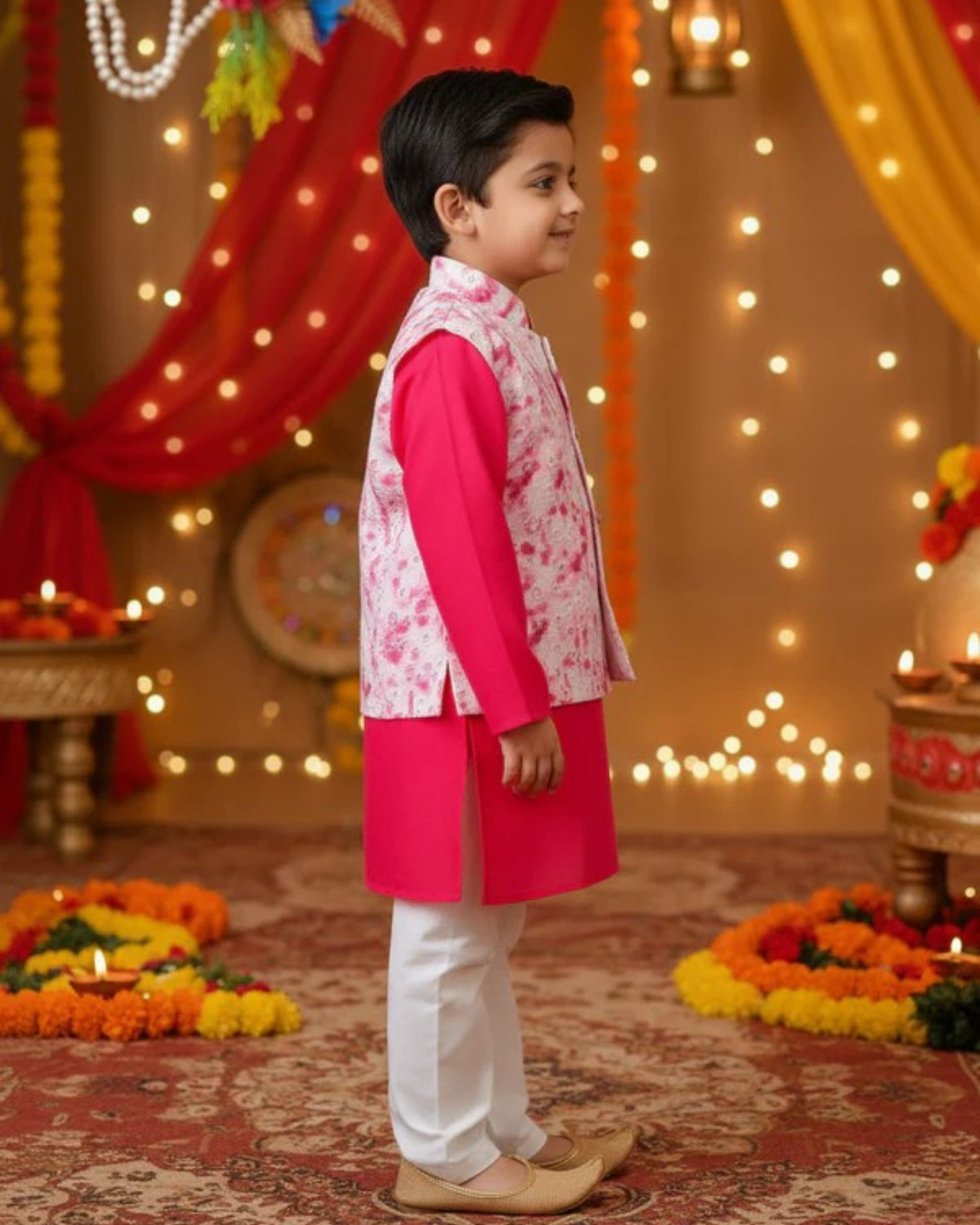 Schiffli Magenta Pink Jacket with Kurta -Pyjama