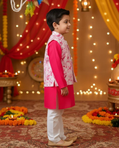 Schiffli Magenta Pink Jacket with Kurta -Pyjama