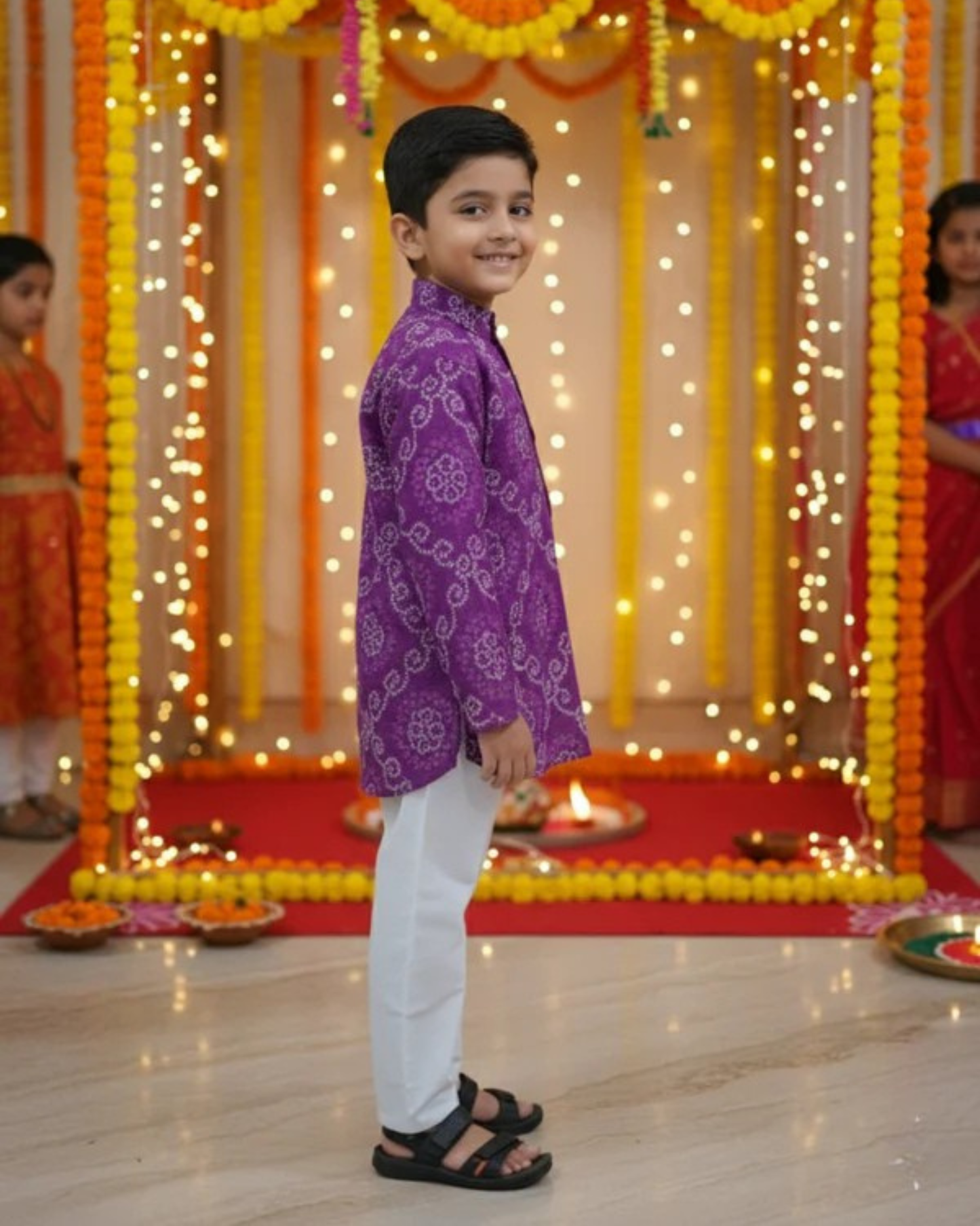 Purple Bandhej Tie and dye Kurta -Pyjama