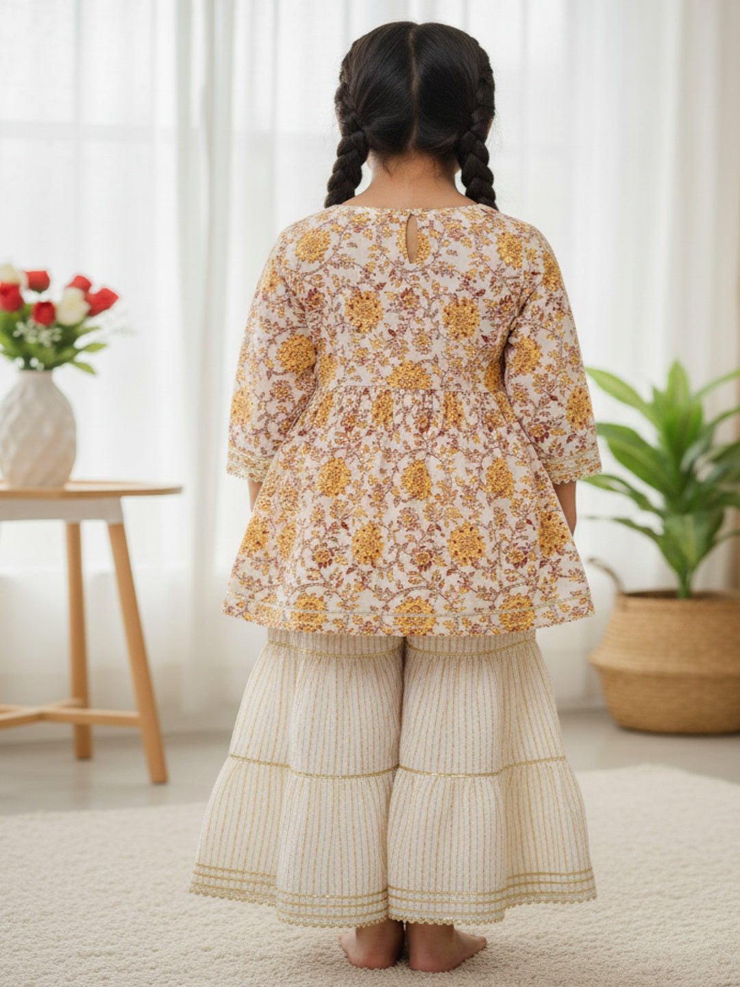 Screen Print Yellow Color Anarkali suit With Sharara