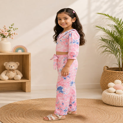 Marble Tie & Dye Print Peach Colour Girls Co-Ords