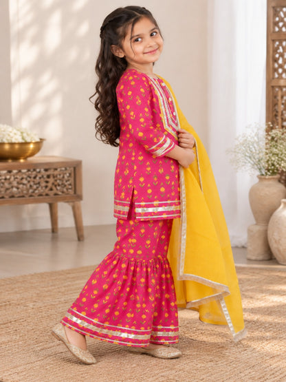 Ethnic wear Screen Printed Pink Kurta With Sharara Set
