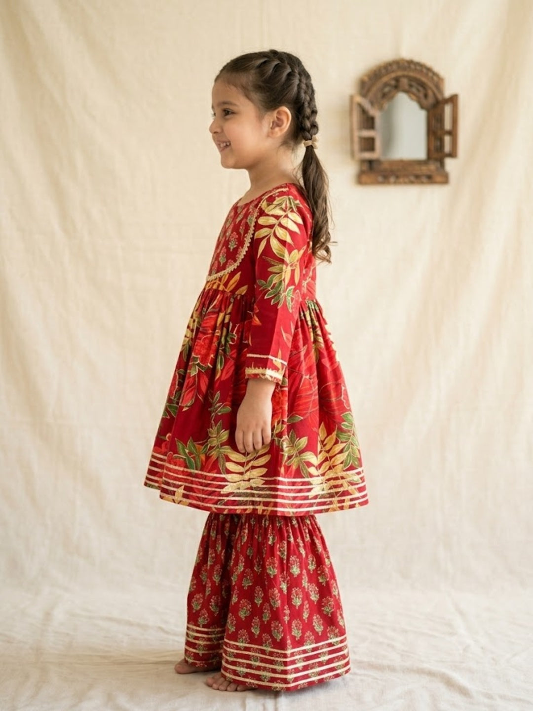 Block Print Maroon Colour Anarkali Suit With Sharara