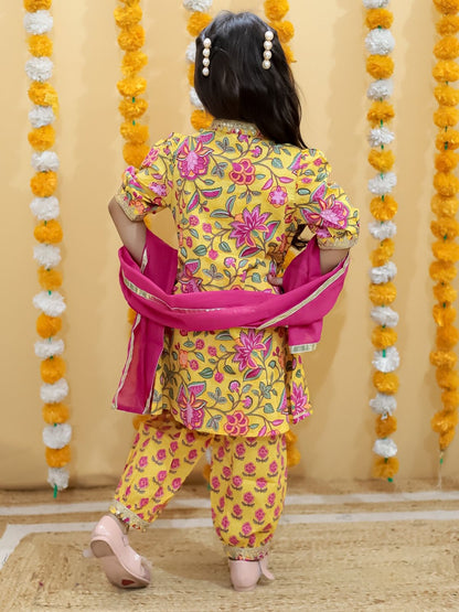 Mustard Screen Printed Afghani Style Suit Set