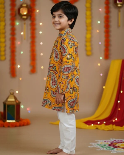 Mustard Paisley printed Kurta -Pyjama
