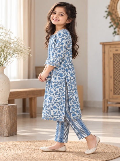 Royal Blue Floral Printed Nyra Cut suit with Sant