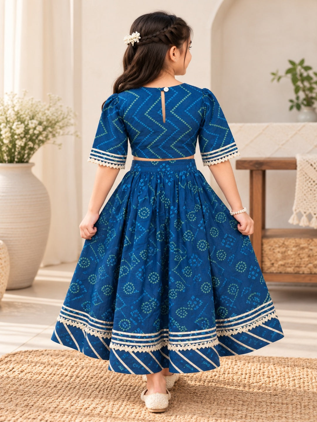 Bandhej Print Blue Coloured Lehnga Choli