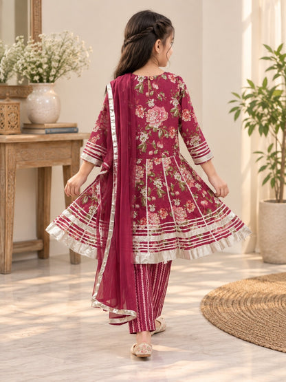Ethnic Floral Printed Girls Flare Suit Set