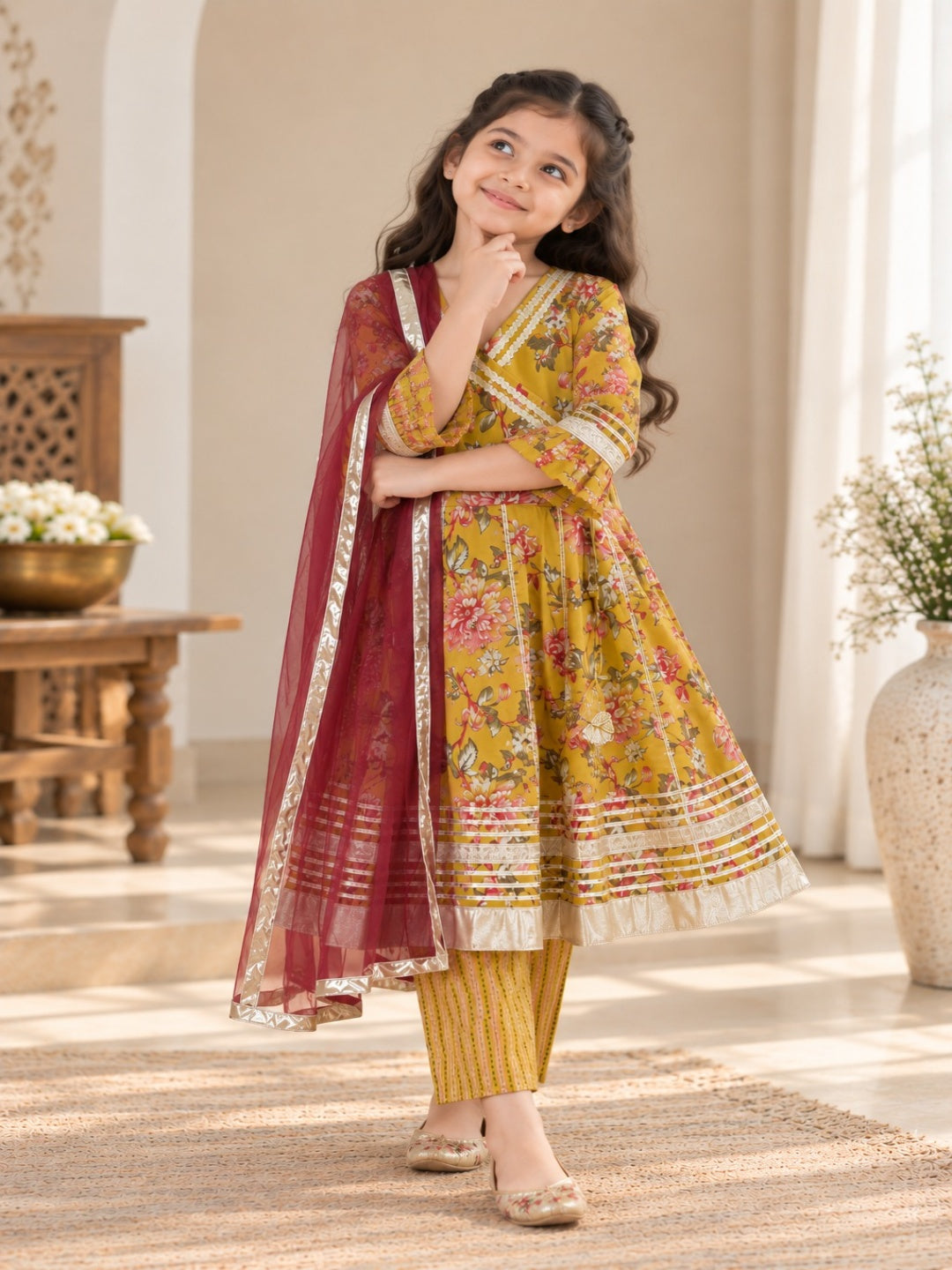 Ethanic Floral Printed Girls Flare Suit Set