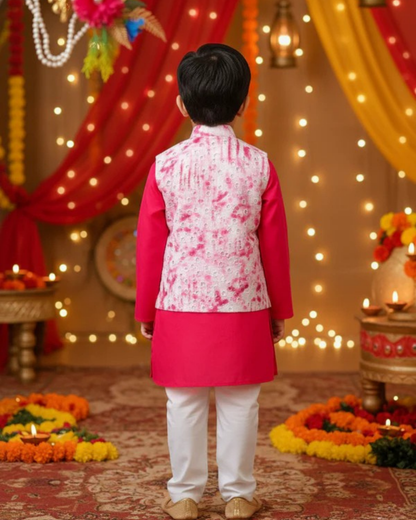Schiffli Magenta Pink Jacket with Kurta -Pyjama