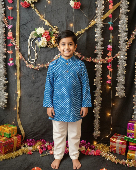 Blue Tie-Dye Kurta -Pyjama Set