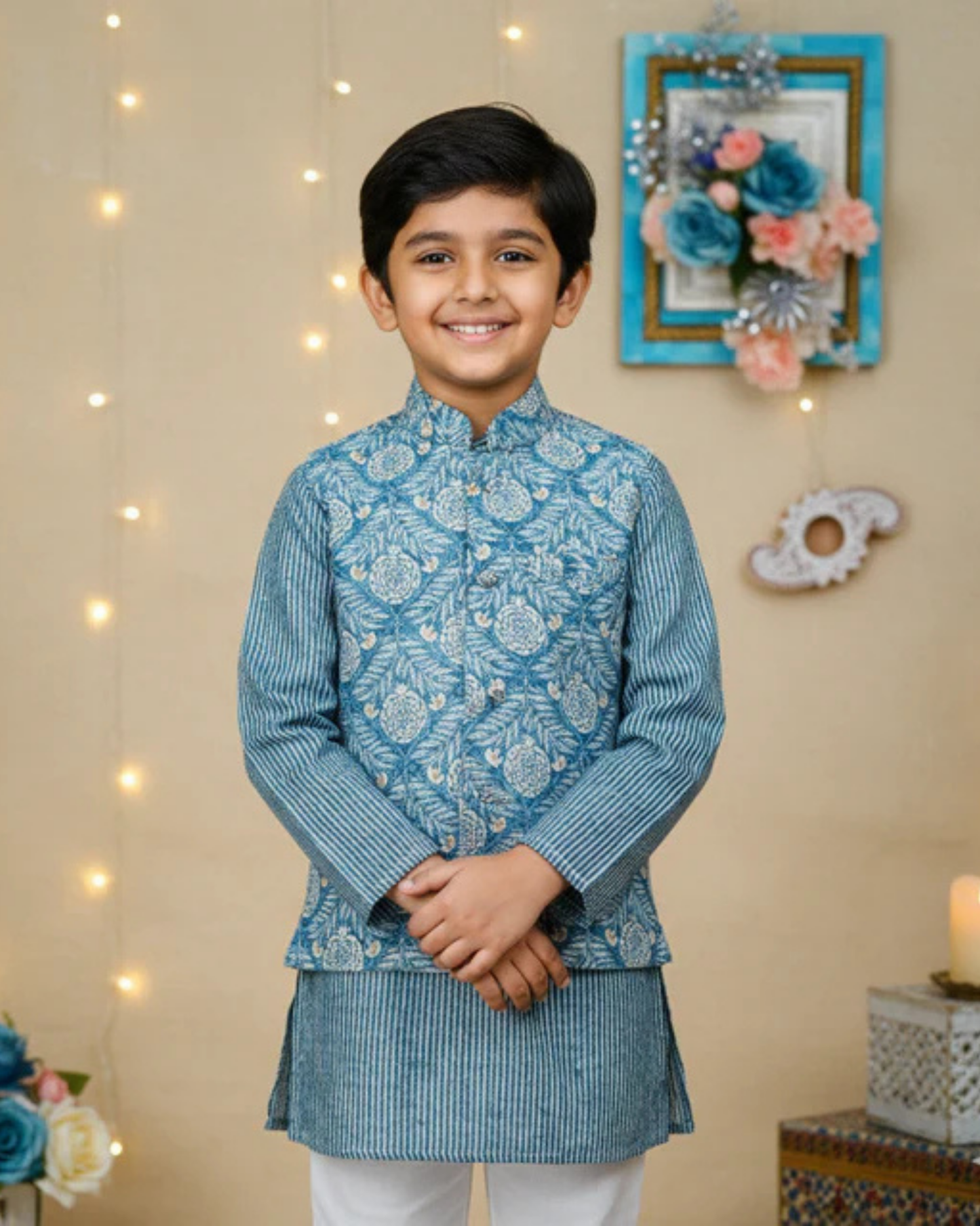 Pastel Genda phool Jacket with Kurta -Pyjama