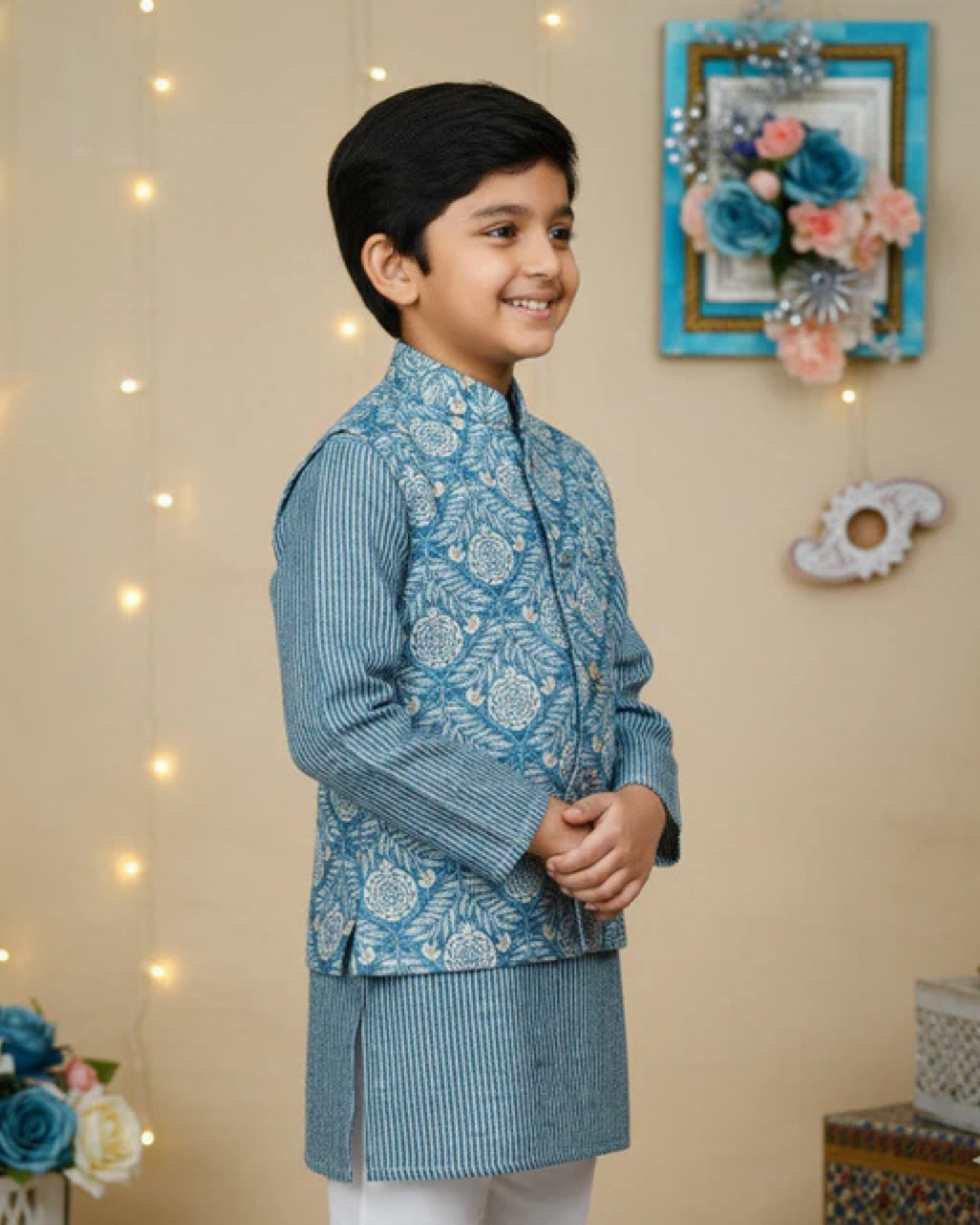Pastel Genda phool Jacket with Kurta -Pyjama