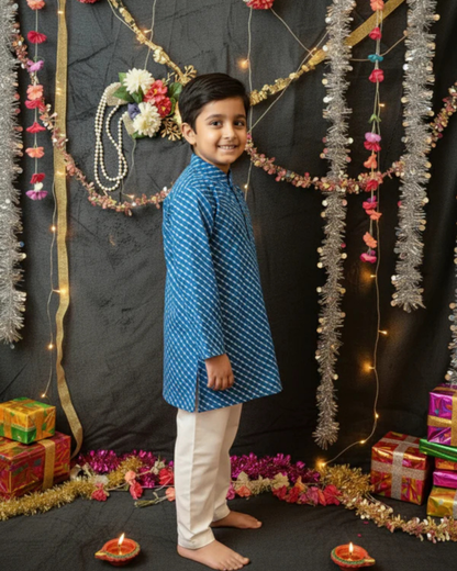 Blue Tie-Dye Kurta -Pyjama Set