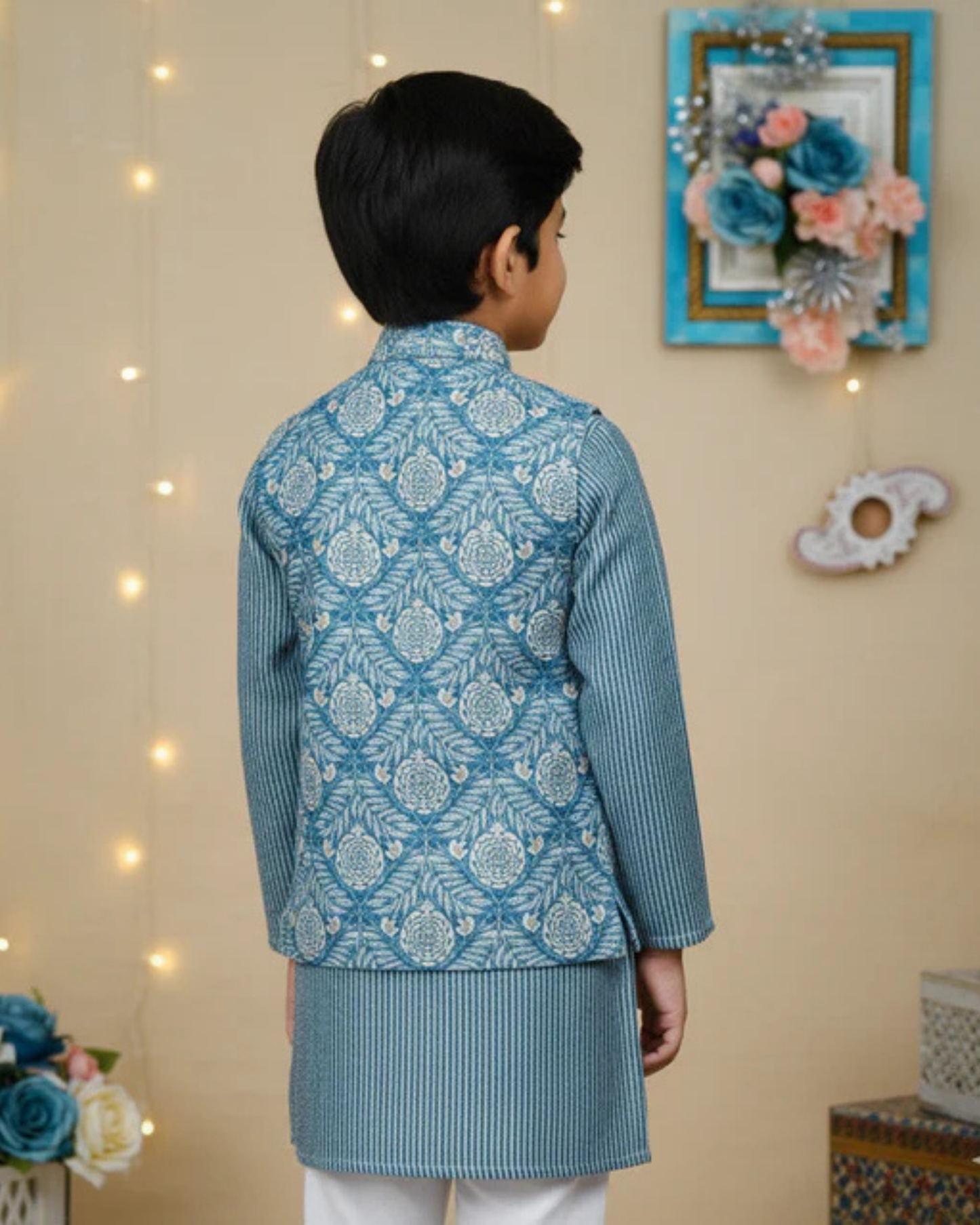 Pastel Genda phool Jacket with Kurta -Pyjama
