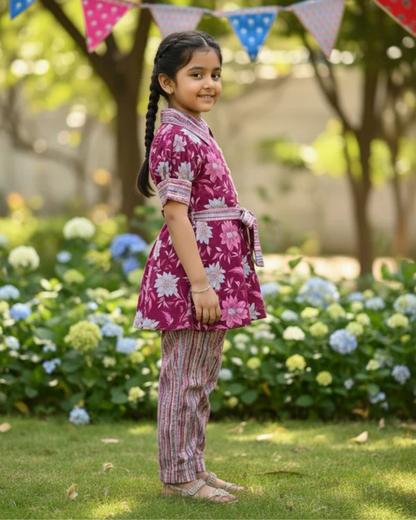 Flower Print Wine Colour Girls Co-Ords