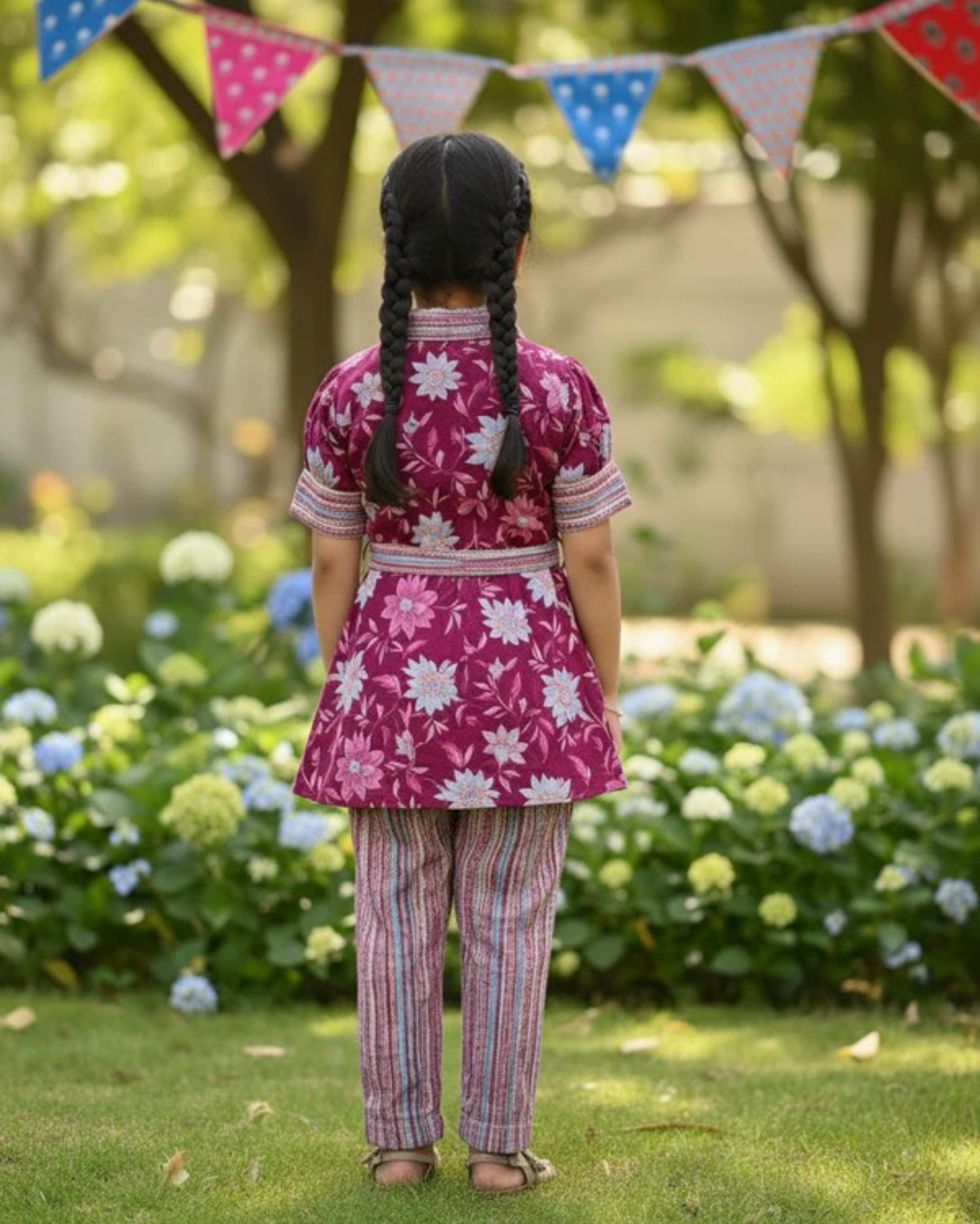 Flower Print Wine Colour Girls Co-Ords