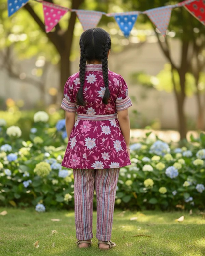 Flower Print Wine Colour Girls Co-Ords