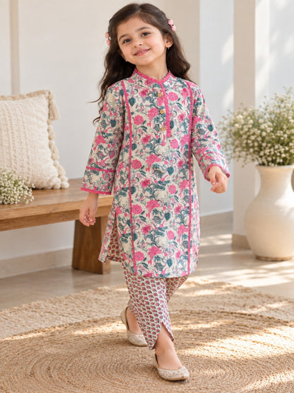 Flower printed Straight Kurta with Dhoti Style Tulip Pant
