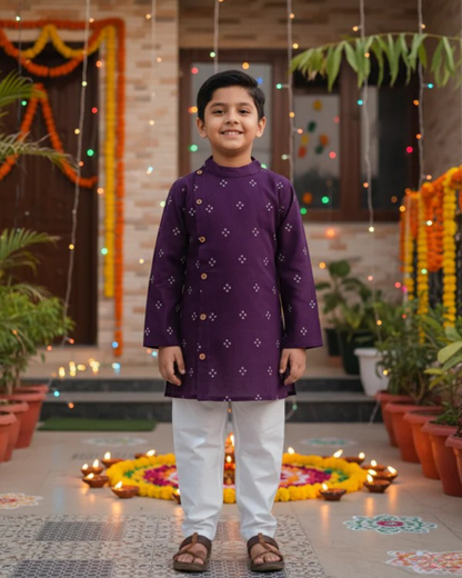 Purple Bandhej Kurta -Pyjama set