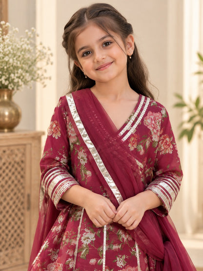 Ethnic Floral Printed Girls Flare Suit Set