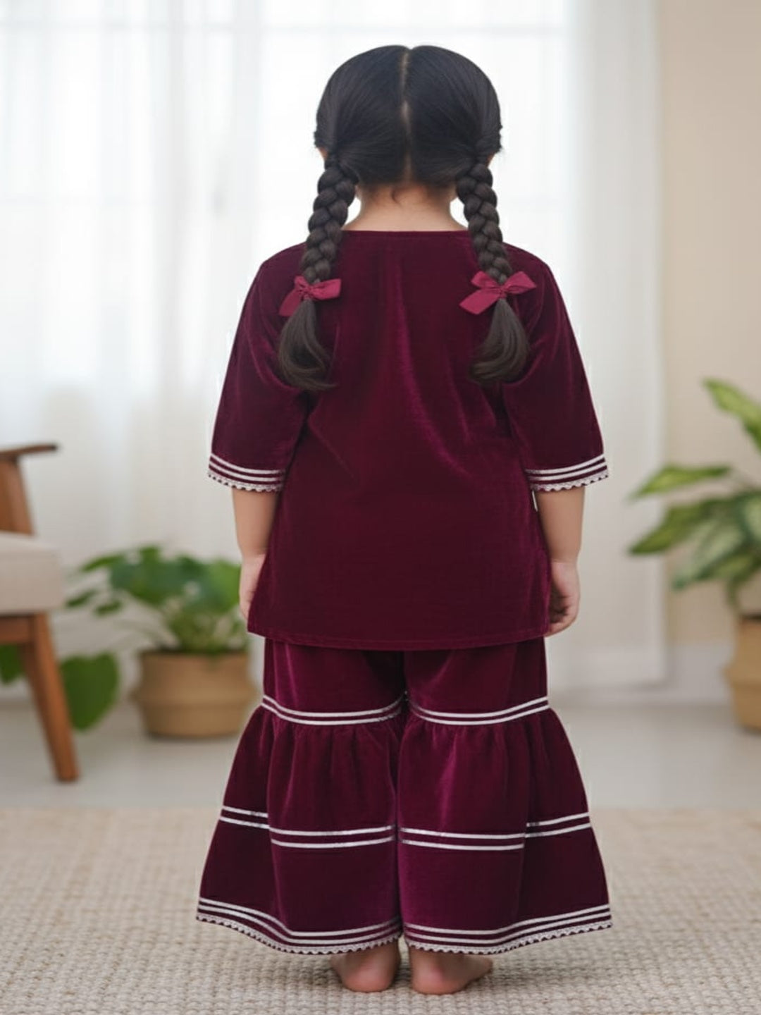 Pink Coloured Alia Cut Velvet Kurti With Sharara
