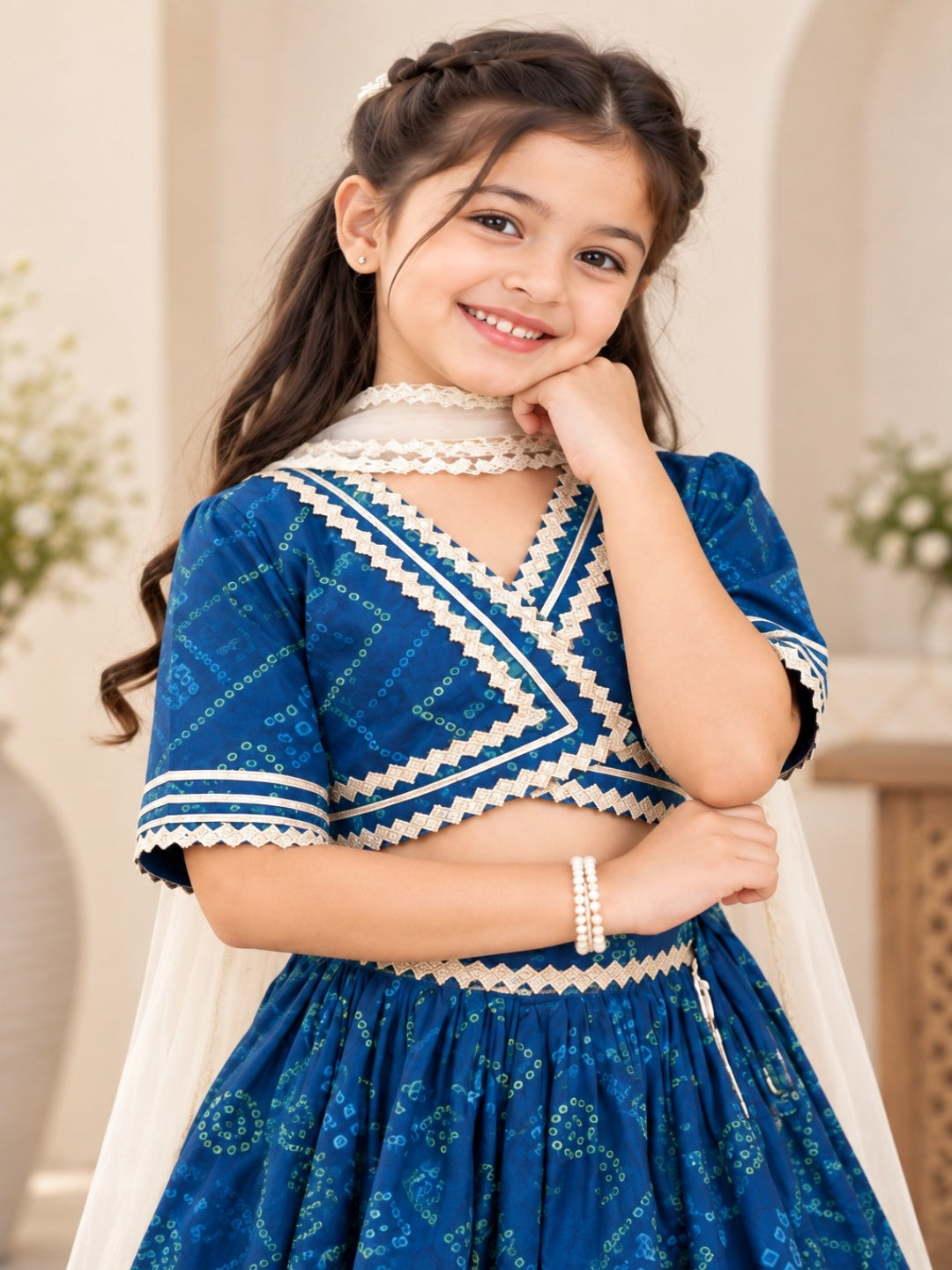 Bandhej Print Blue Coloured Lehnga Choli