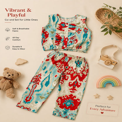 Digital Print Blue & Red Colour Girls Co-Ords