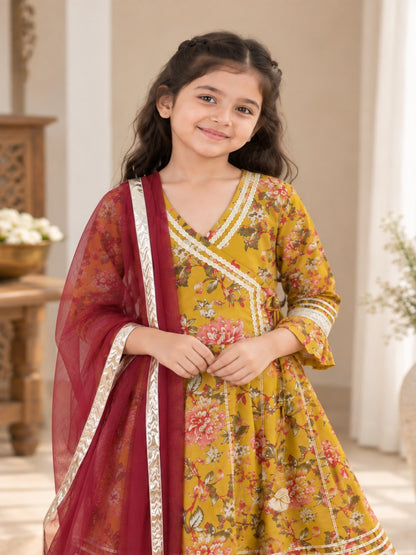 Ethanic Floral Printed Girls Flare Suit Set