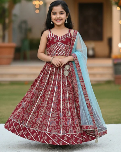 Block Print Maroon Colour lehenga Choli