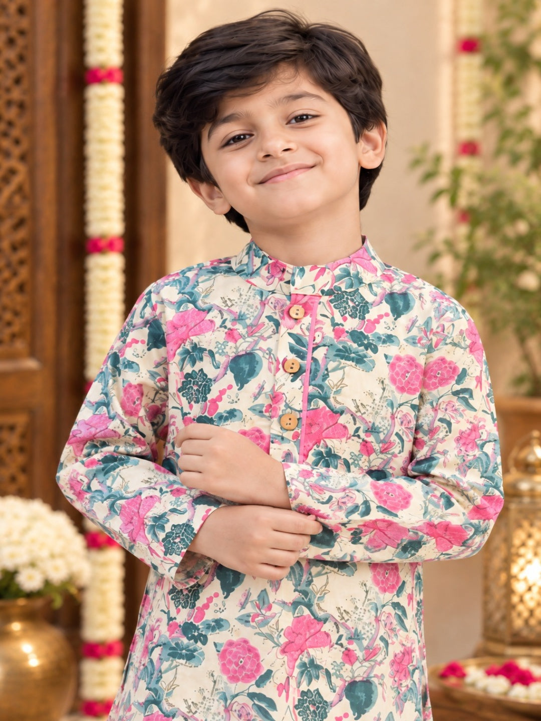 Pink Floral Printed Boy's Kurt