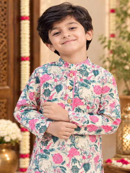 Pink Floral Printed Boy's Kurt