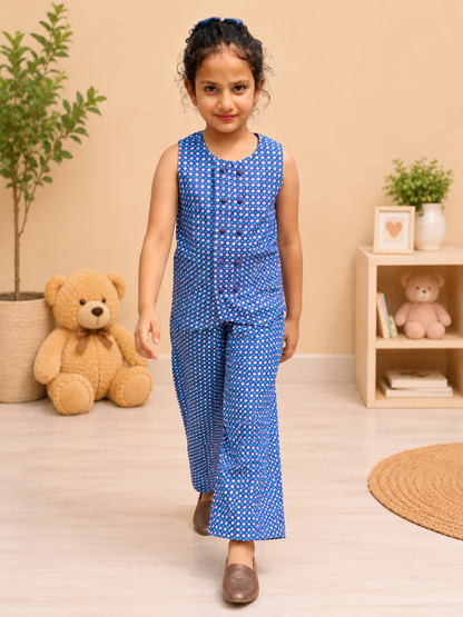 Trending checkered printed waist cost style Co-Ord Set for girls