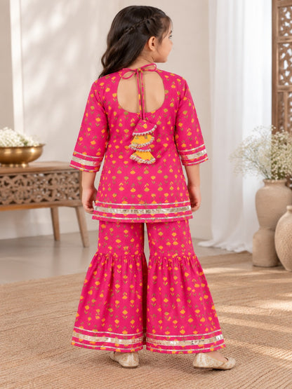 Ethnic wear Screen Printed Pink Kurta With Sharara Set
