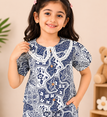 Handcrafted Abstract Girls Cord Set with Peter Pan Collar