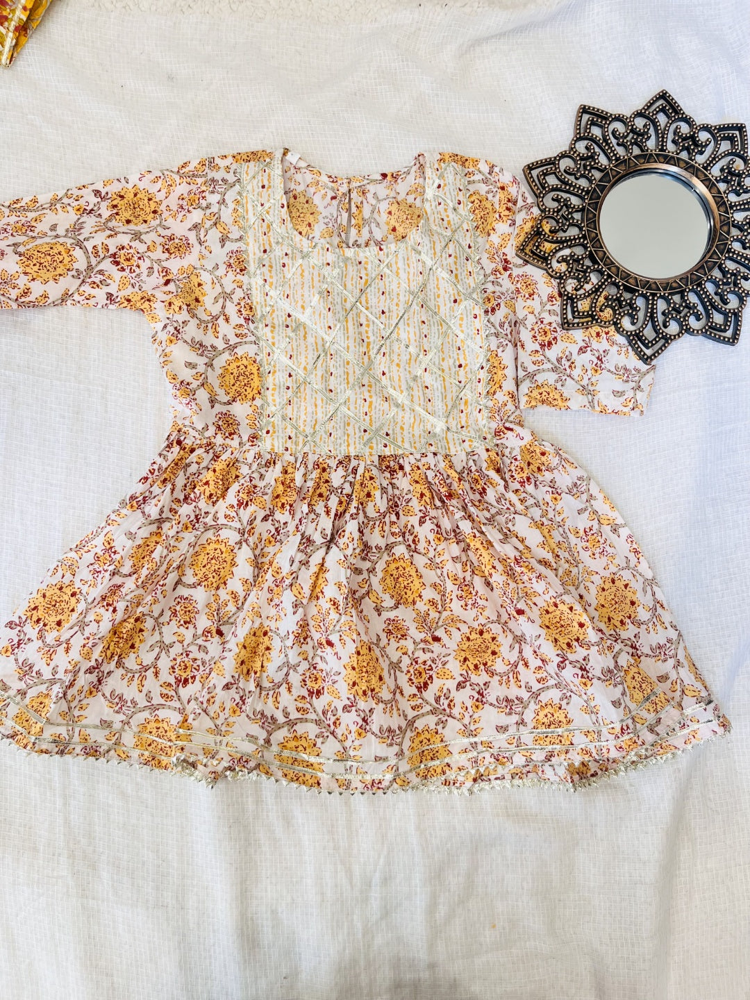 Screen Print Yellow Color Anarkali suit With Sharara