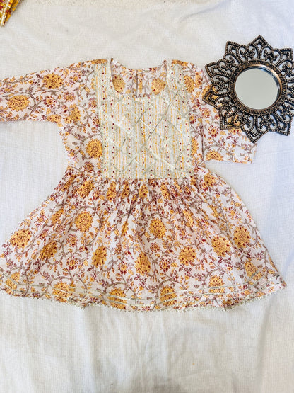 Screen Print Yellow Color Anarkali suit With Sharara