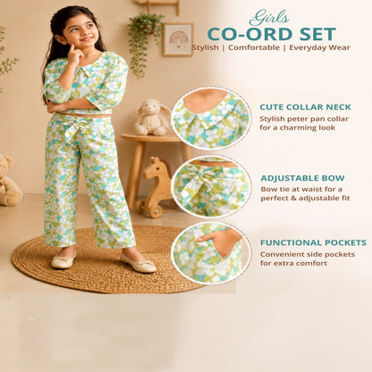 White Flower Printed Girls Co-Ords