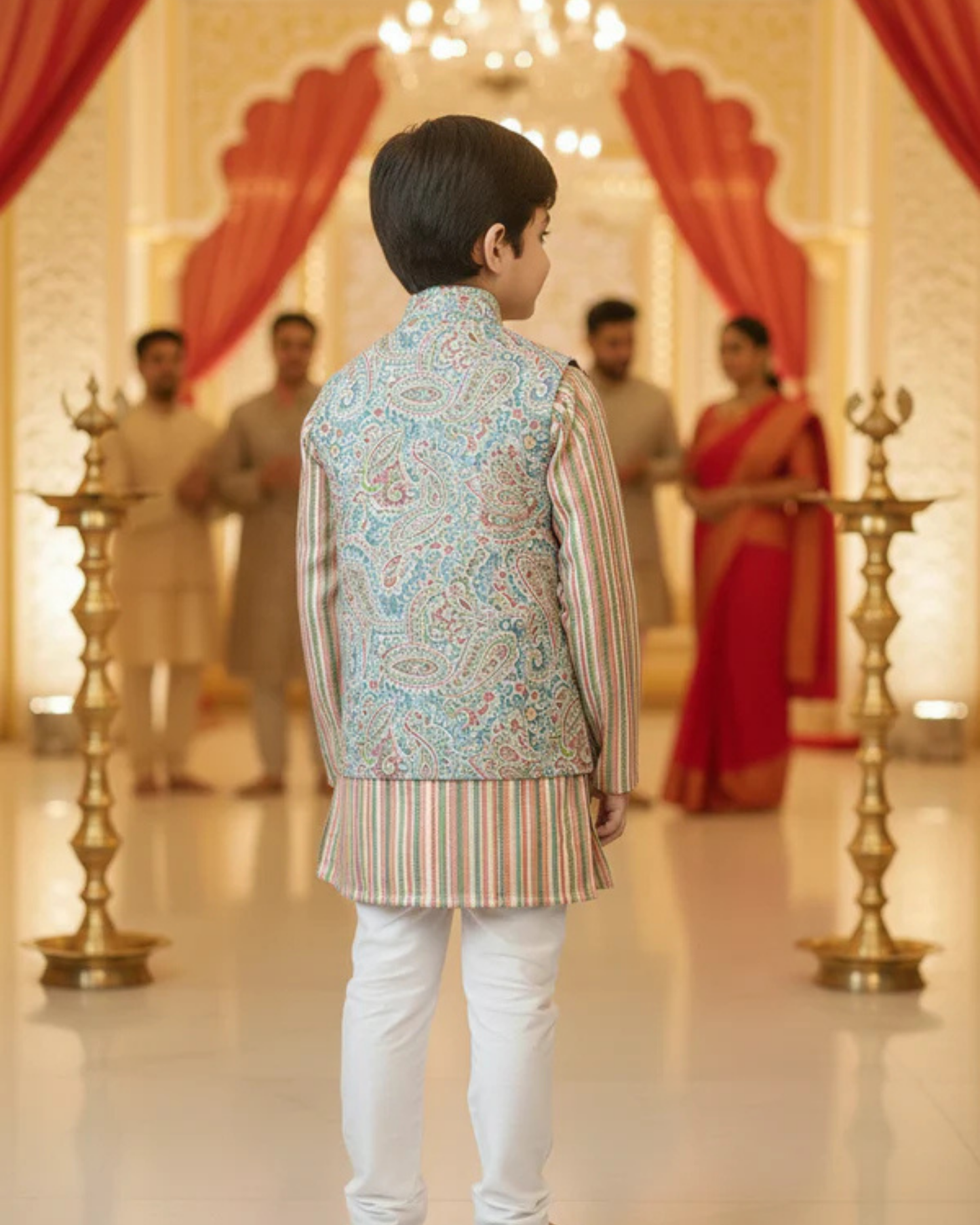 Pink Pastel Paisley Jacket with Kurta Pyjama