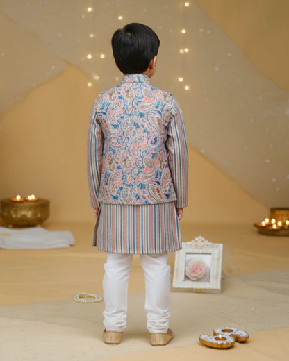 Yellow Pastel Paisley Jacket with Kurta Pyjama