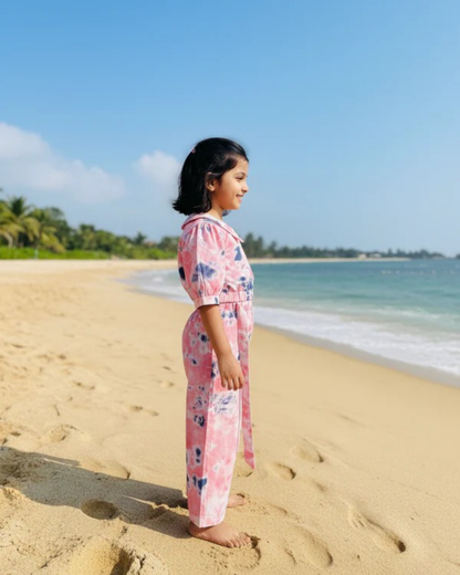 Marble Tie & Dye Print Peach Colour Girls Co-Ords