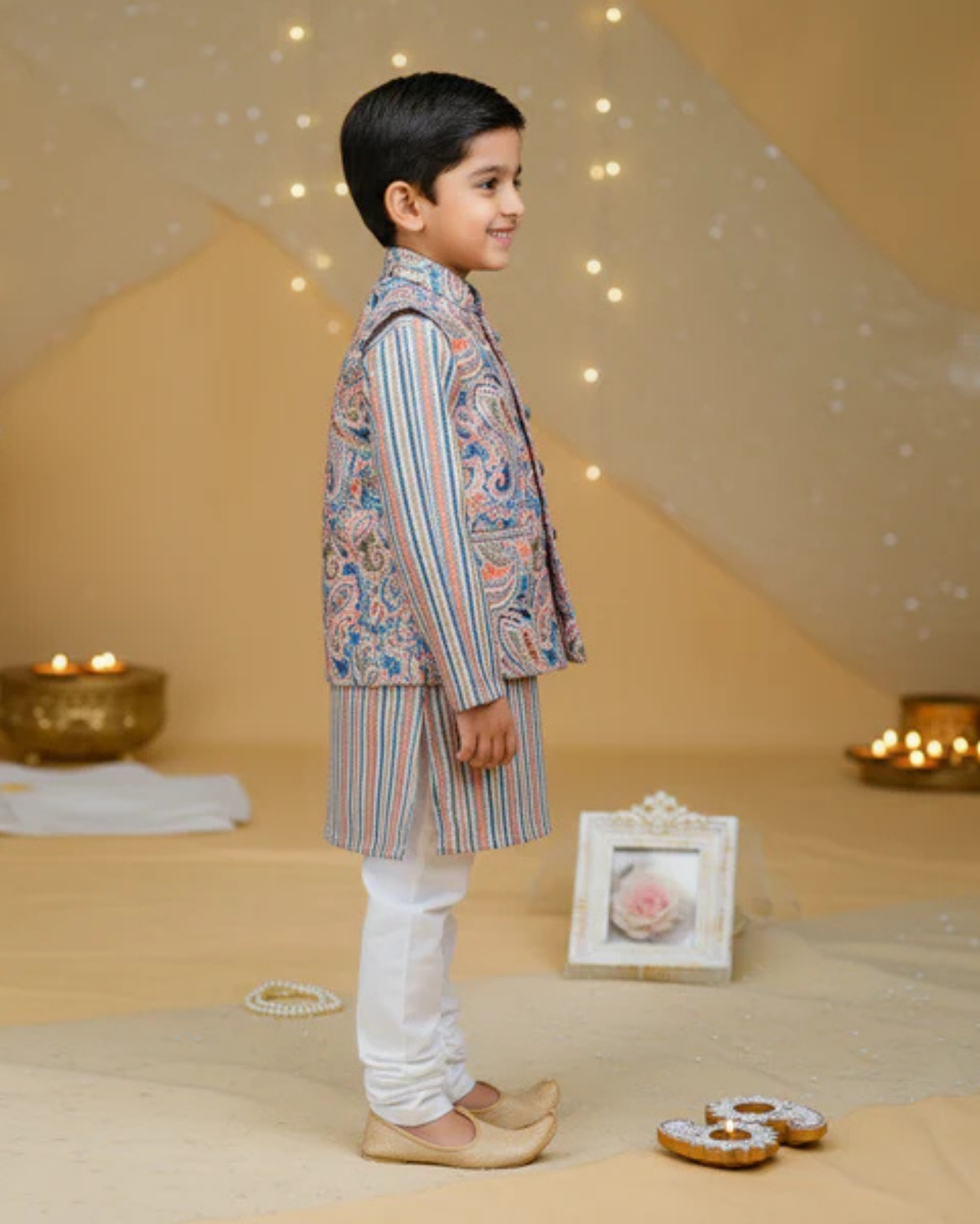 Orange Pastel Paisley Jacket with Kurta Pyjama