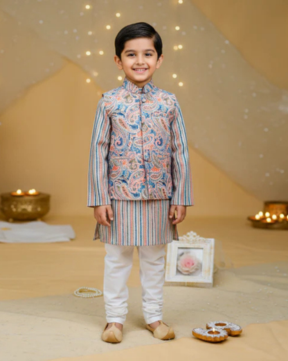 Yellow Pastel Paisley Jacket with Kurta Pyjama
