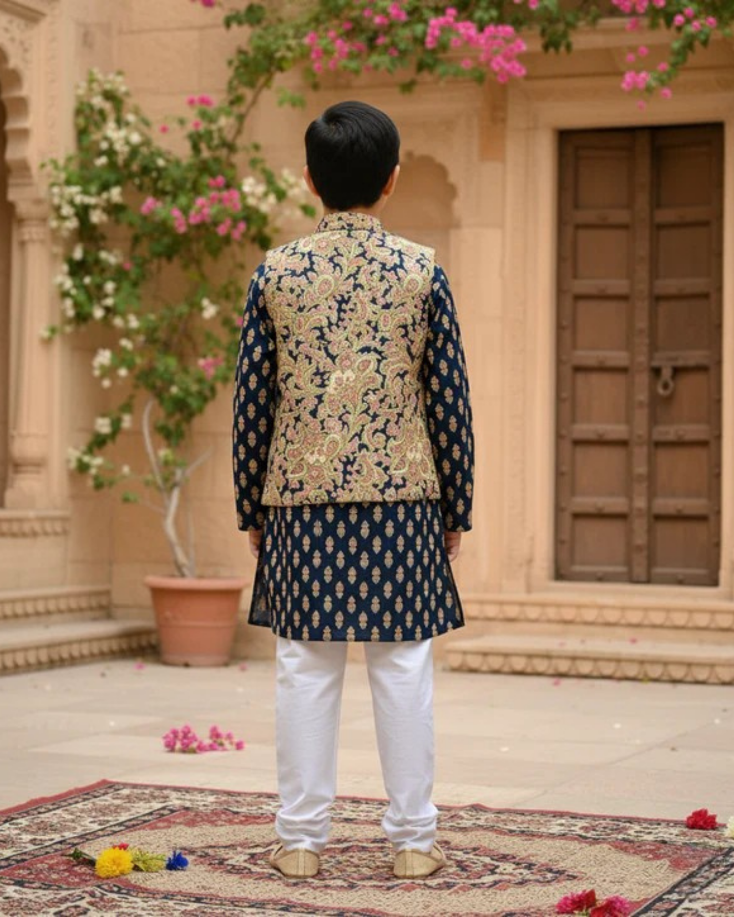 Wine Jaal Buta Jacket with Kurta Pyjama