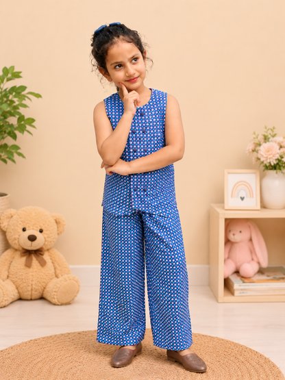 Trending checkered printed waist cost style Co-Ord Set for girls