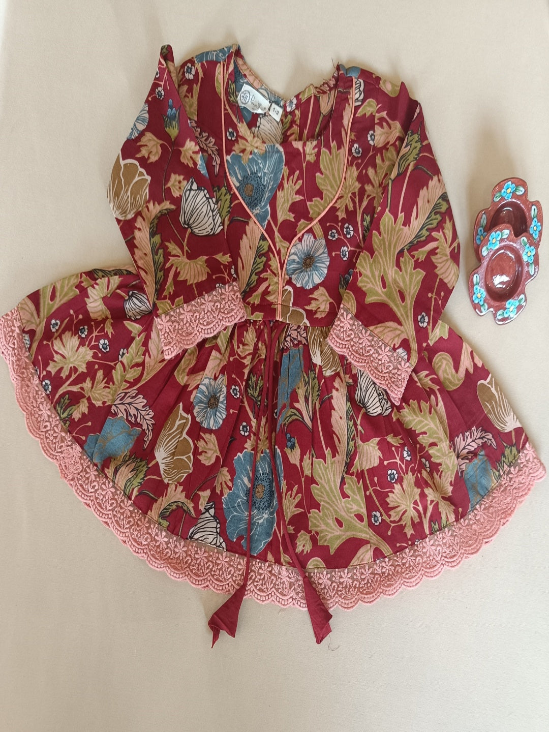 Floral Gathered Maroon Kurta With Sharara Set
