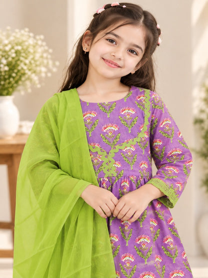 Floral Gathered Lavender Kurta With Sharara Set