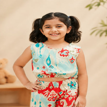 Digital Print Blue & Red Colour Girls Co-Ords